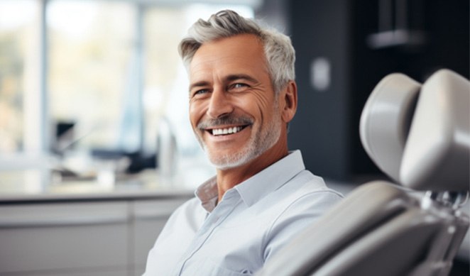 Mature man sitting in dental treatment chair