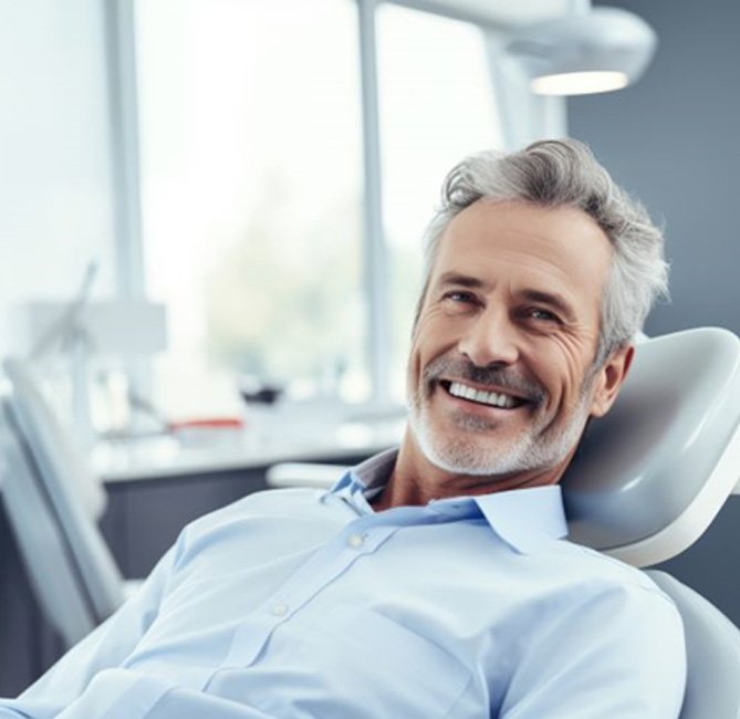 Happy middle-aged dental patient in treatment chair