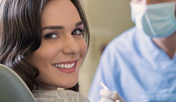 Smiling woman in dental office